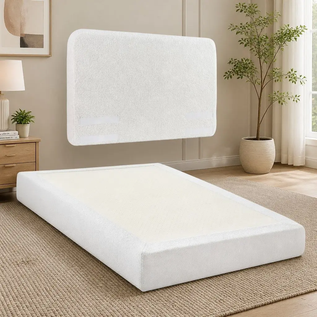 Double Bed Frame Soft Boucle Fabric Tool-free Instant Expansion White