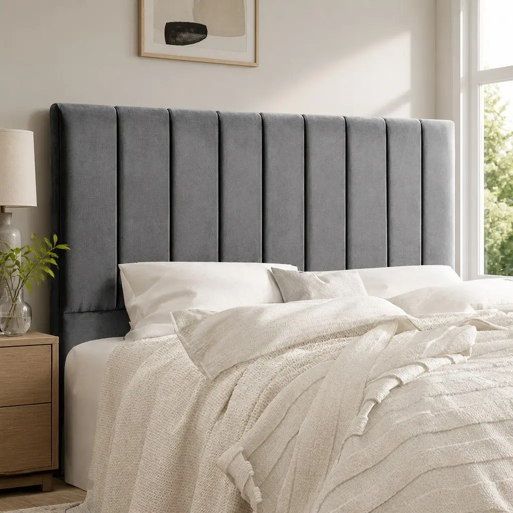 Queen Headboard Velvet Upholstered Comfort Grey Panel