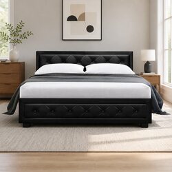 Double Gas Lift Bed Frame with Storage Base in Black