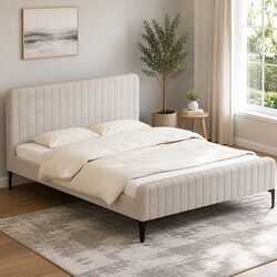 Queen Bed Frame with Foam Padding and Wooden Slats