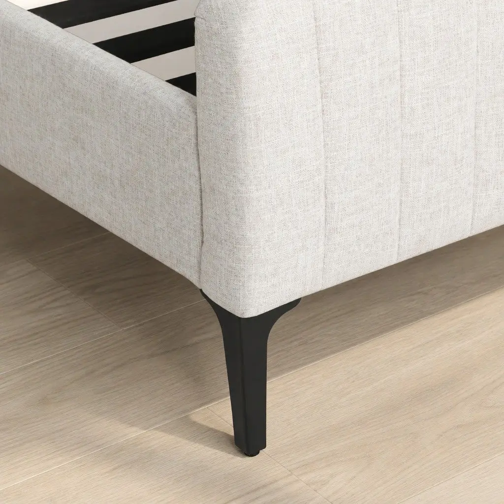 Queen Size Bed Frame Upholstered Fabric Beige