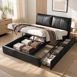 King Bed Frame with Gas Lift Storage and Adjustable Headboard