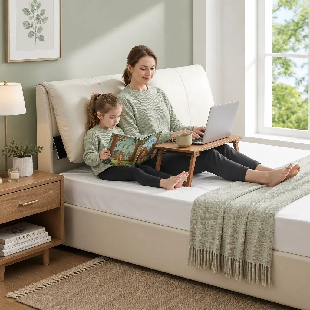 Queen Upholstered Bed Frame with Gas Lift and Drawers