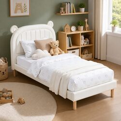 Upholstered Kids Bed Frame with Bear Ears Design