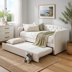 Single Daybed Frame with Trundle Bed and Velvet Upholstery