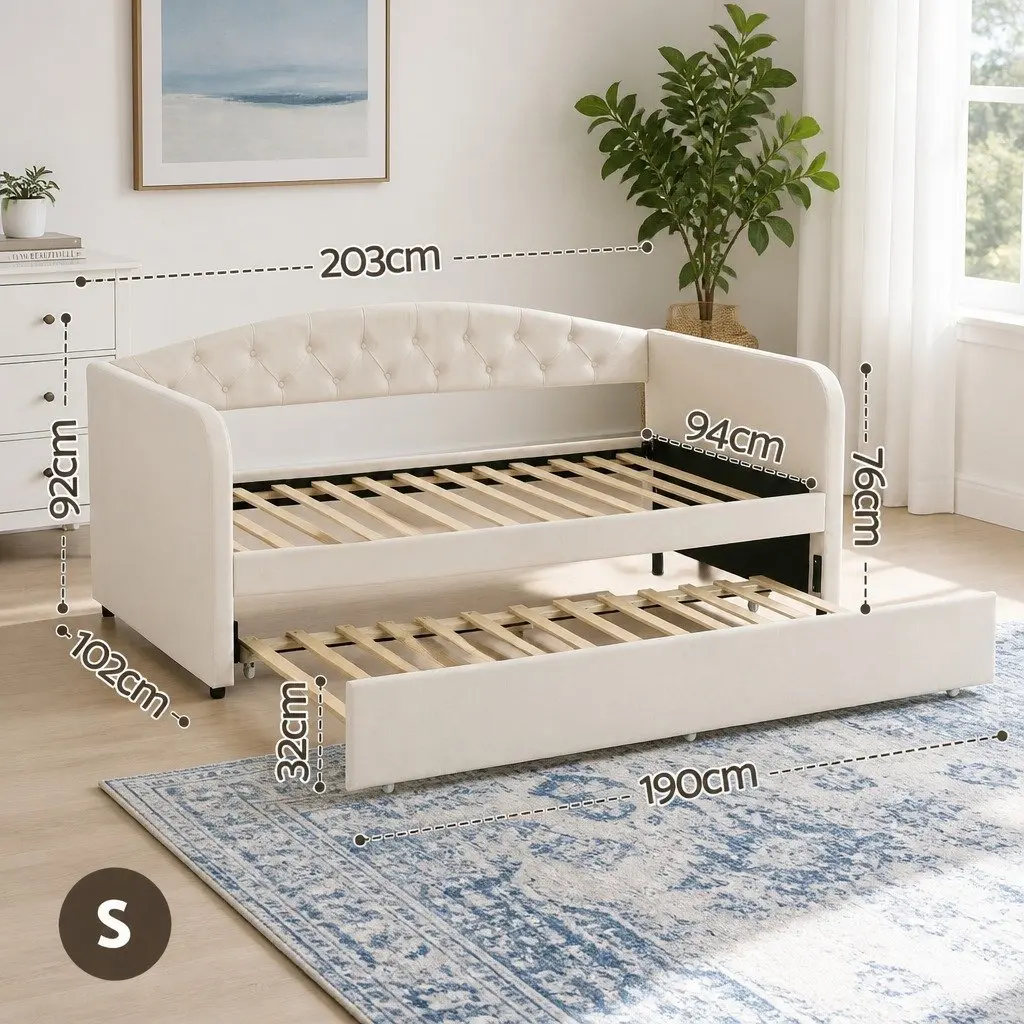 Single Daybed Frame with Trundle Bed and Velvet Upholstery