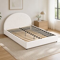 Double Bed Frame with Gas Lift Storage and Boucle Upholstery