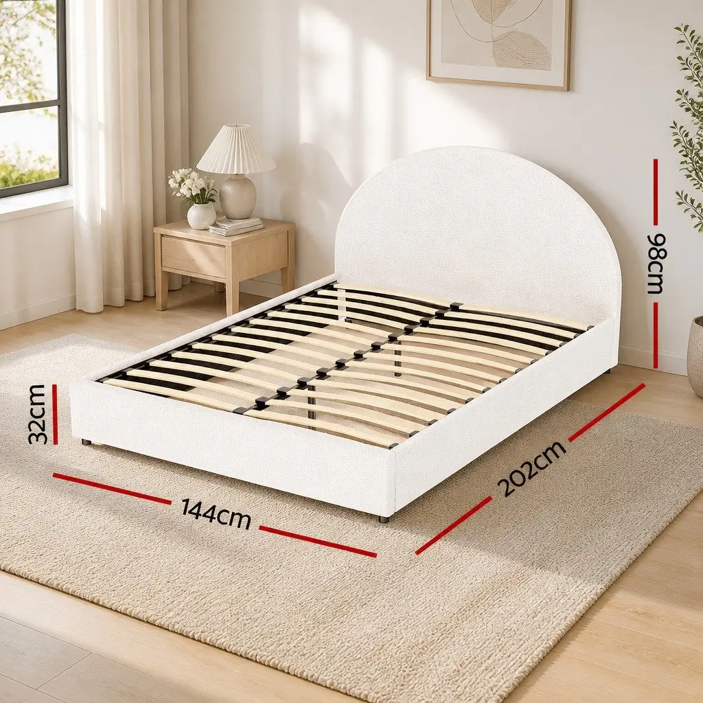 Double Bed Frame Gas Lift Storage Padded Headboard Boucle Fabric Beige