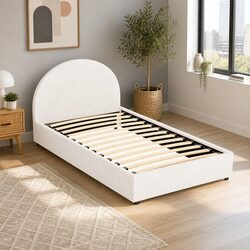 King Single Gas Lift Bed Frame with Boucle Upholstery