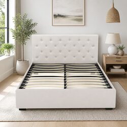 Double Bed Frame with Gas Lift Storage and Tufted Headboard