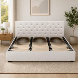King Size Bed Frame with Gas Lift Storage and Upholstered Headboard