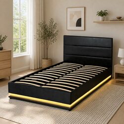 King Single Bed Frame with Gas Lift Storage and LED Lights