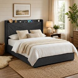 Queen Bed Frame with Storage and Charging Ports