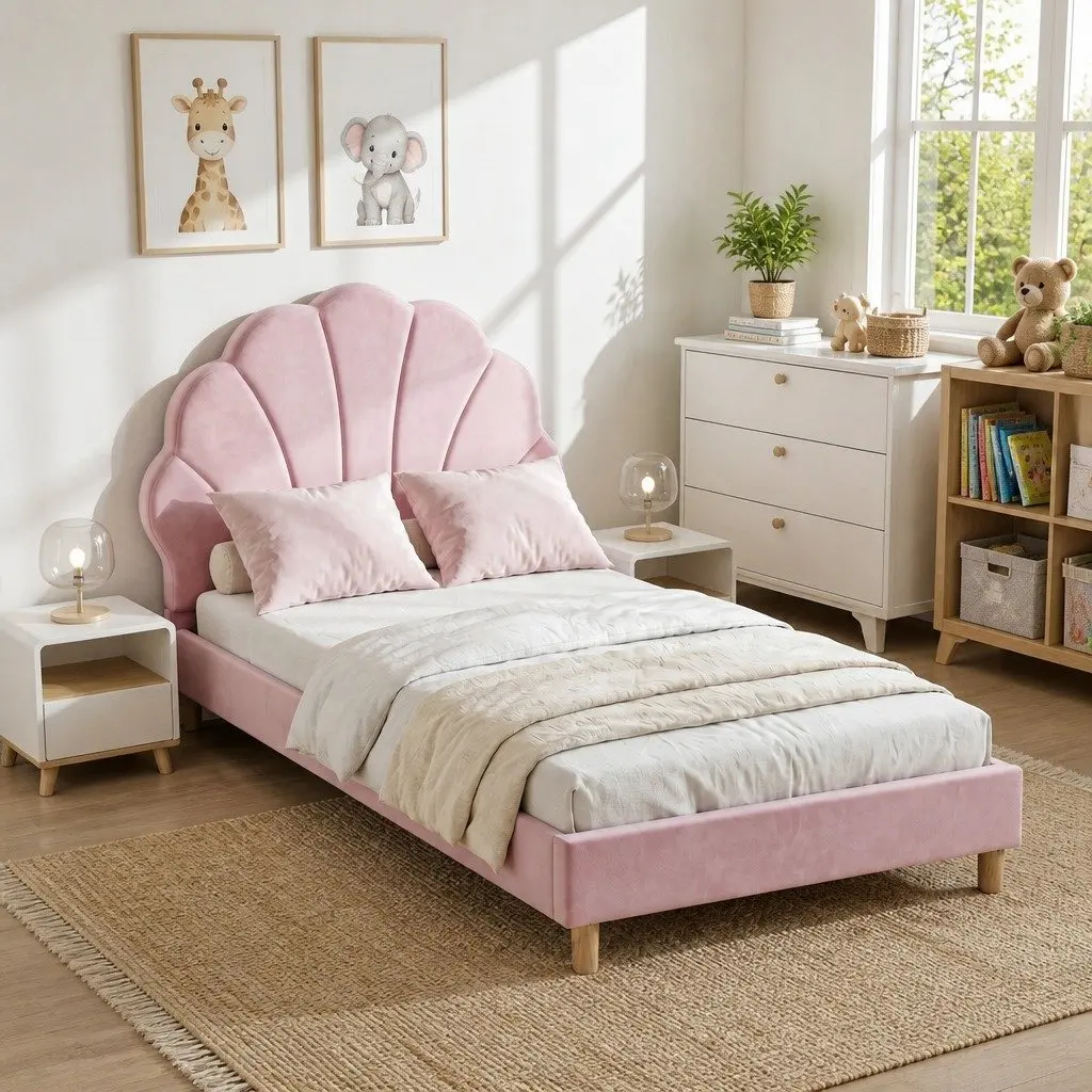 Single Bed Frame with Scallop Headboard and Platform Base