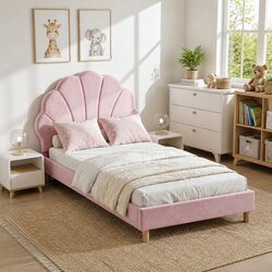 Single Bed Frame with Scallop Headboard and Platform Base