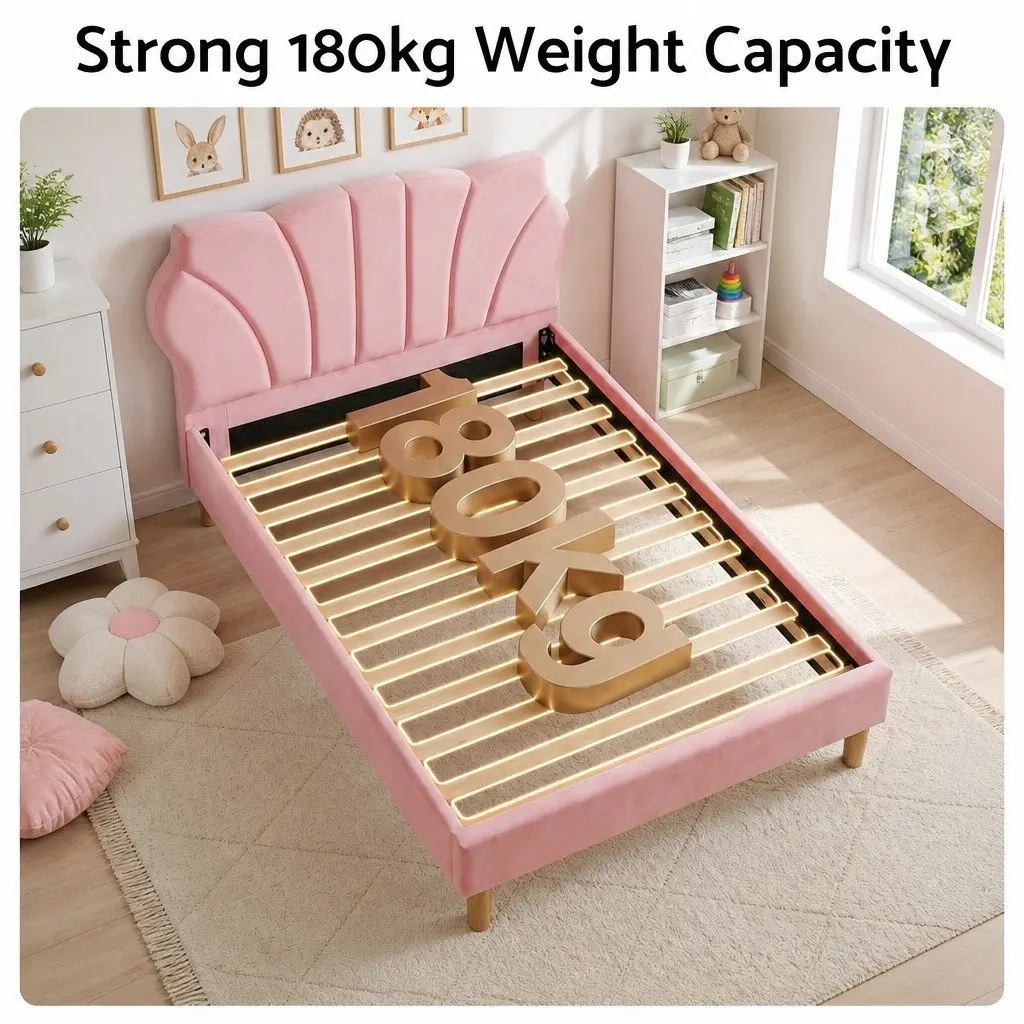 Single Bed Frame with Scallop Headboard and Platform Base