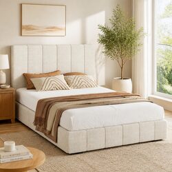 Double Bed Frame with Gas Lift Storage and Wooden Slats