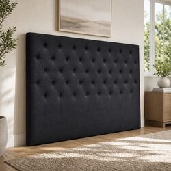 King Size Bed Headboard with Faux Linen and Tufted Design