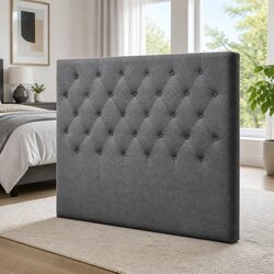 Grey Button Tufted Fabric Headboard King Single