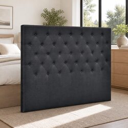 Queen Bed Headboard in Charcoal Faux Linen Fabric