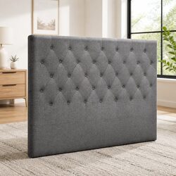 Queen Size Bed Headboard with Button Tufting in Grey