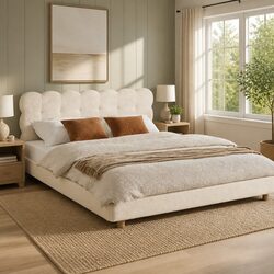 Double Bed Frame with Cloud Headboard and Boucle Finish