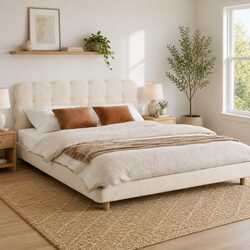 Queen Bed Frame with Boucle Fabric Cloud Headboard