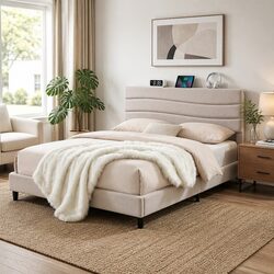 Contemporary Queen Bed Frame with Charging and Storage