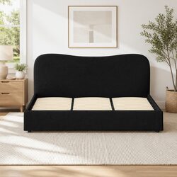 King Size Bed Frame with Boucle Upholstery and Padded Headboard