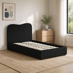 King Single Bed Frame with Boucle Upholstery and Wooden Slats