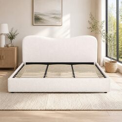 King Size Bed Frame with Boucle Upholstery and Plywood Support