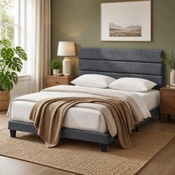 Queen Bed Frame with Platform Base and Plywood Slats