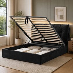 Queen Upholstered Bed Frame with Gas Lift Storage System