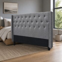 King Size Upholstered Headboard in Grey Fabric
