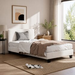 King Single Bed Frame with Boucle Upholstery White