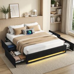 Double Bed Frame with Storage Drawers and RGB Lighting