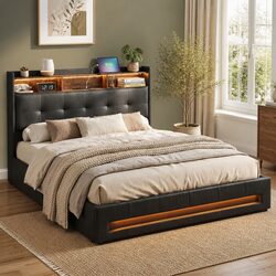 Double Bed Frame with Integrated Storage and LED Features