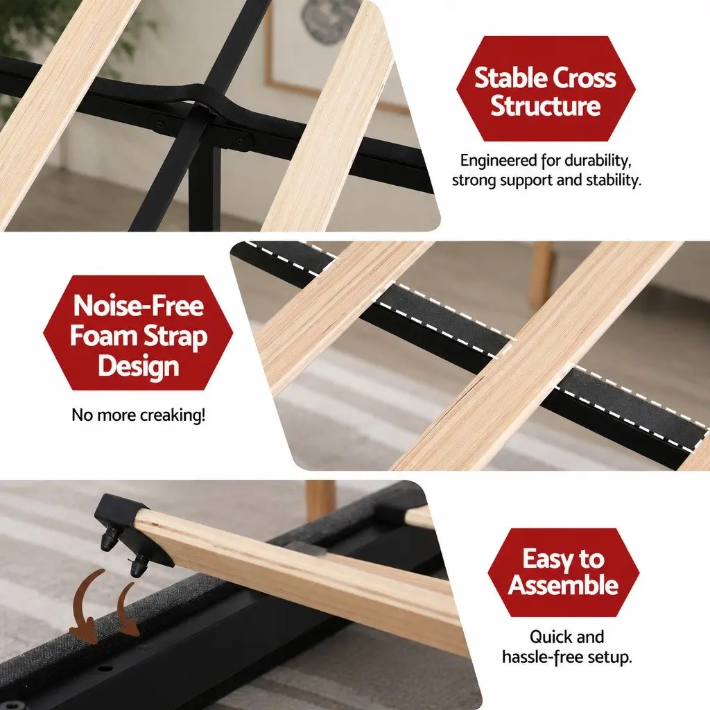 King-Size Bed Frame with Wingback and Storage Drawers