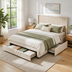 Queen Bed Frame with Integrated Charging Station
