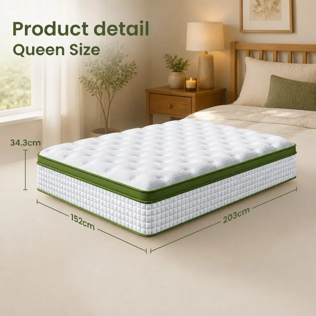 Queen Bed Frame Upholstered with Hybrid Mattress Medium Firm Support Charcoal
