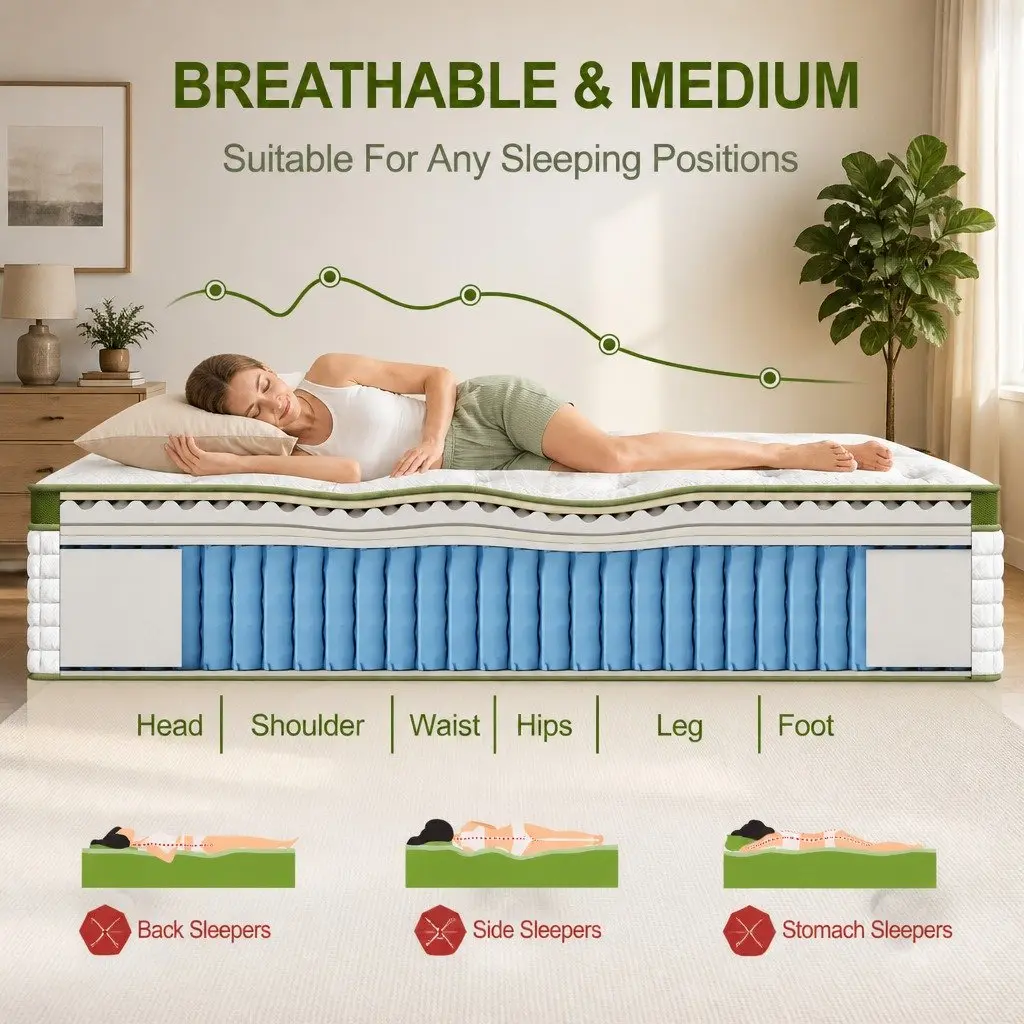 King Single Bed Frame with Hybrid Mattress Comfort White Boucle Upholstered Platform