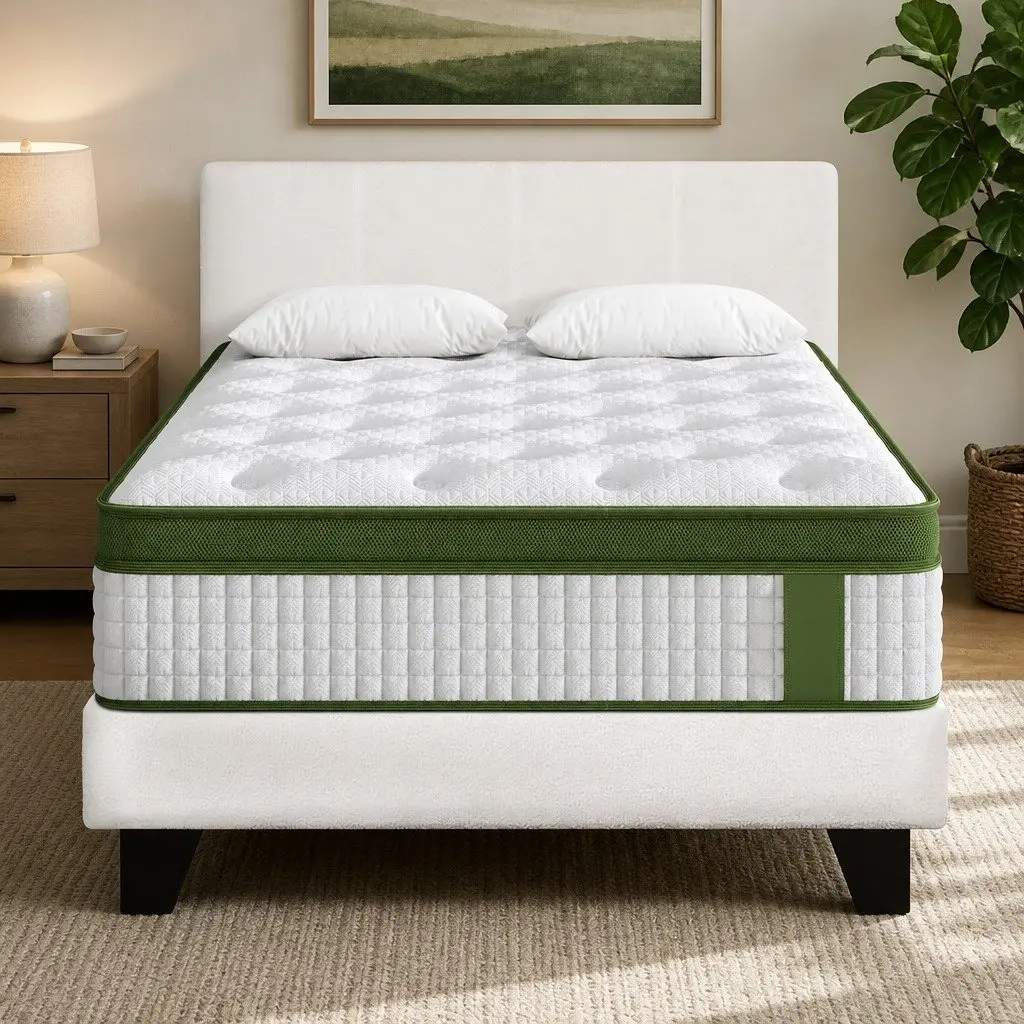 King Single Bed Frame with Hybrid Mattress Comfort White Boucle Upholstered Platform