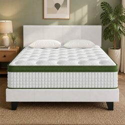 Stylish Queen Bed Frame and Hybrid Mattress Set