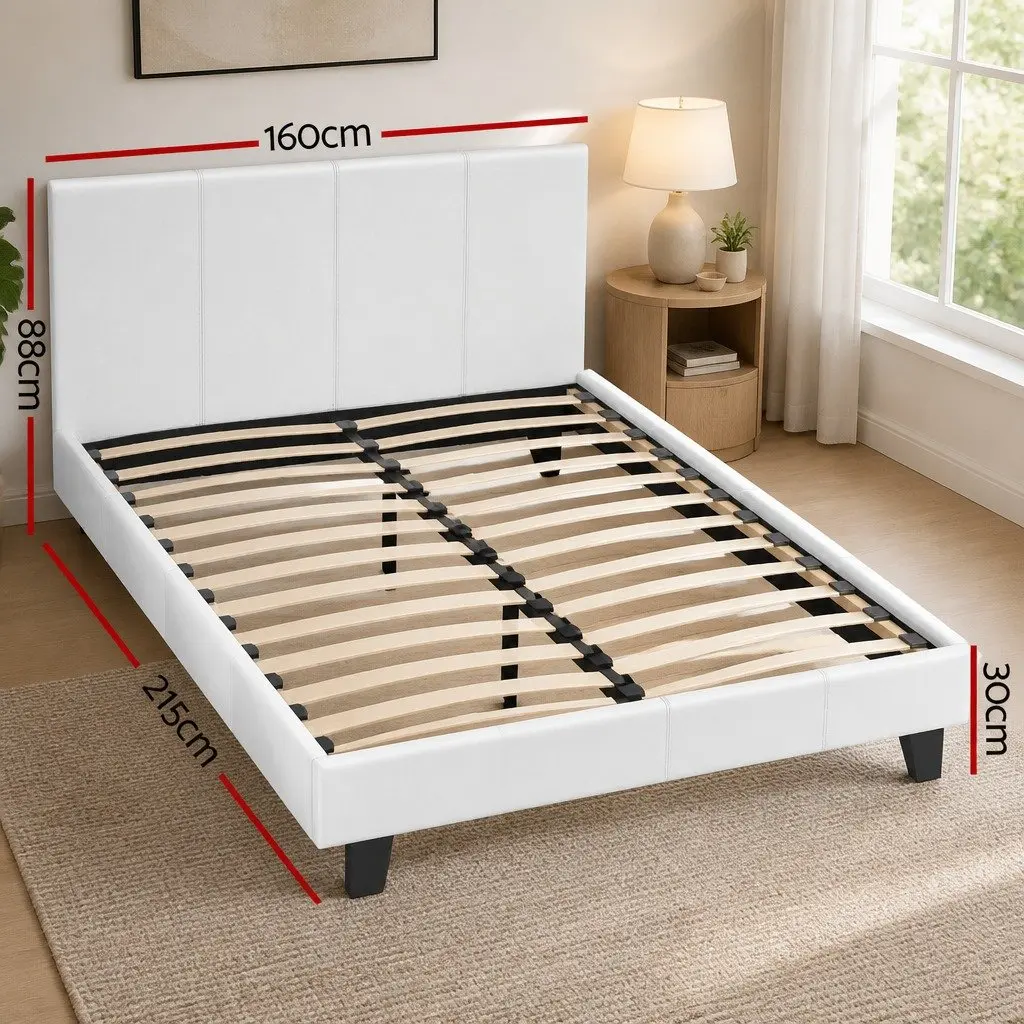 Queen Bed Frame Set with Padded Headboard White Hybrid Mattress Medium Firm