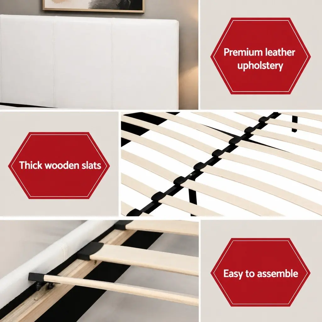 Queen Bed Frame Set with Padded Headboard White Hybrid Mattress Medium Firm