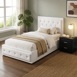 King Single Bed Frame with Storage and Bedside Table Set