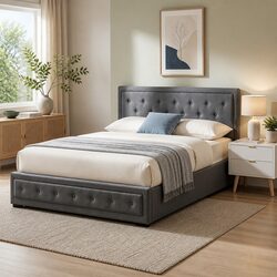Queen Gas Lift Bed Frame with 2-Drawer Side Table Details