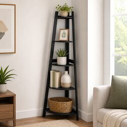 5 Tier Corner Shelf - Black MDF Display Unit