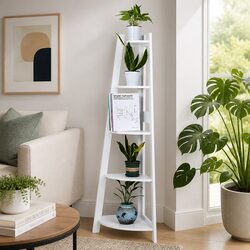5-Tier White Wooden Corner Shelf Storage Unit