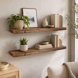 Floating Shelving Set of 2 in Paulownia Wood